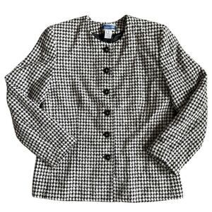 Vintage Women’s Pendleton Houndstooth Wool Tweed Blazer Jacket Black Size 10